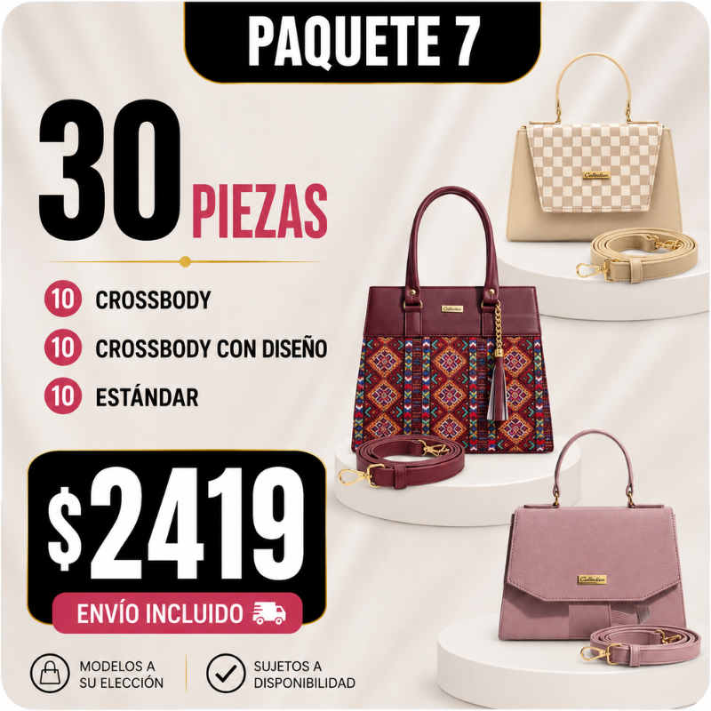 Paquete 7 Bolsa crossbody mayoreo 30 piezas