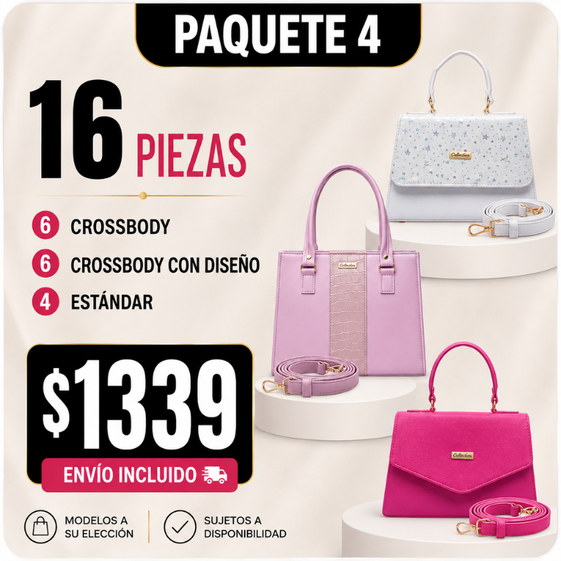 Paquete 4 Bolsa Crossbody Mayoreo 16 piezas