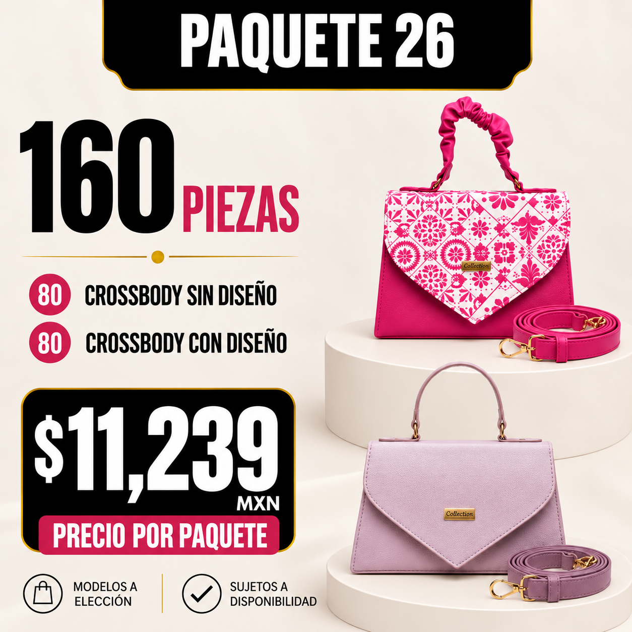Paquete 26 de bolsos al mayoreo - 160 piezas