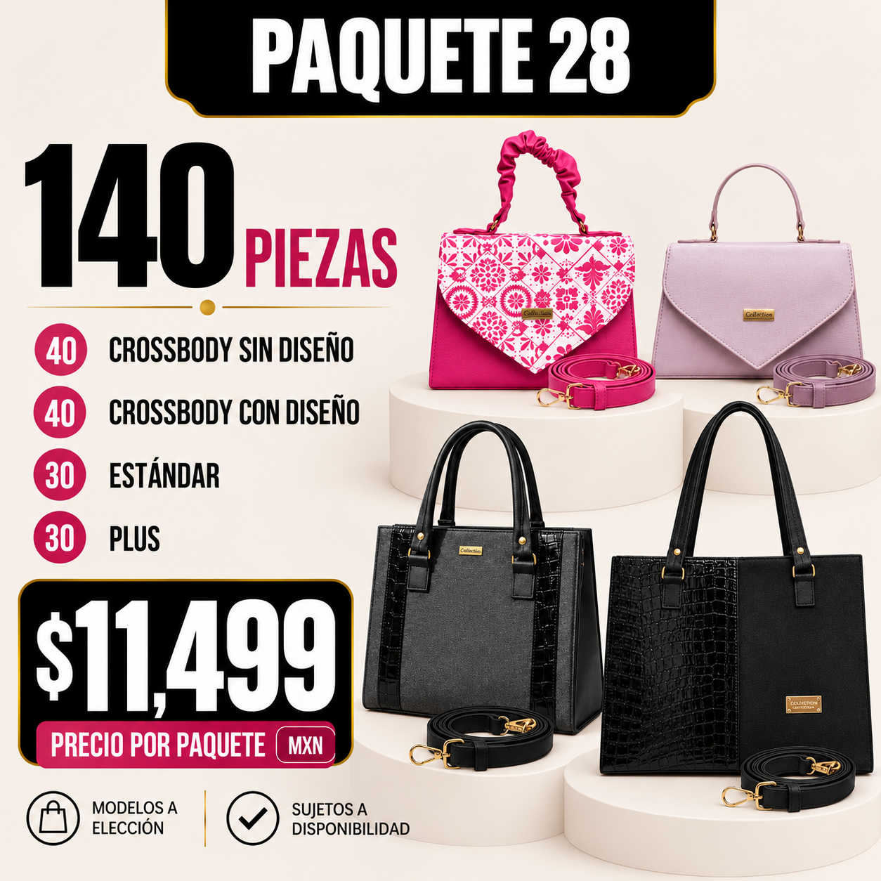 Paquete 28 de bolsos al mayoreo - 140 piezas