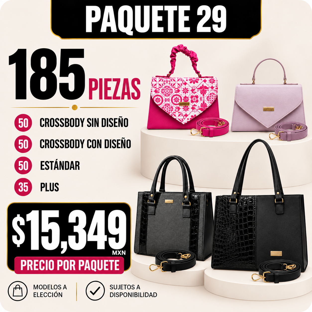 Paquete 29 de bolsos al mayoreo - 185 piezas