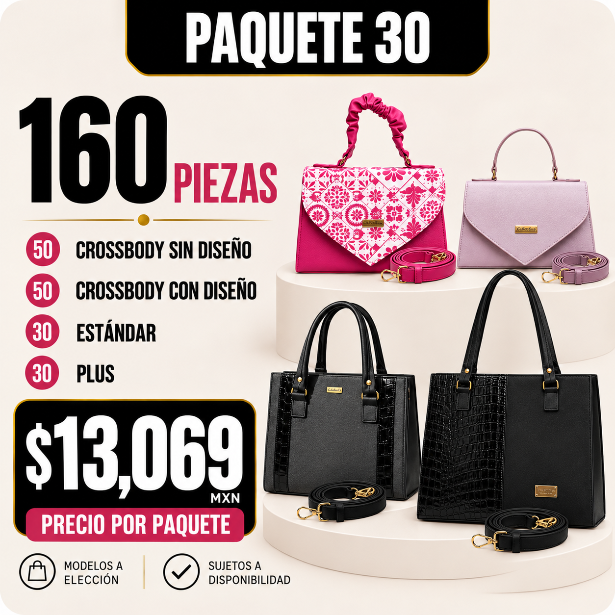 Paquete 30 de bolsos al mayoreo - 160 piezas