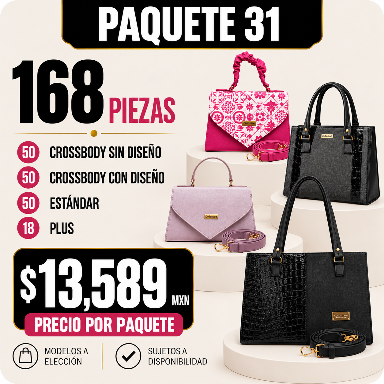 Paquete 31 de bolsos al mayoreo - 168 piezas