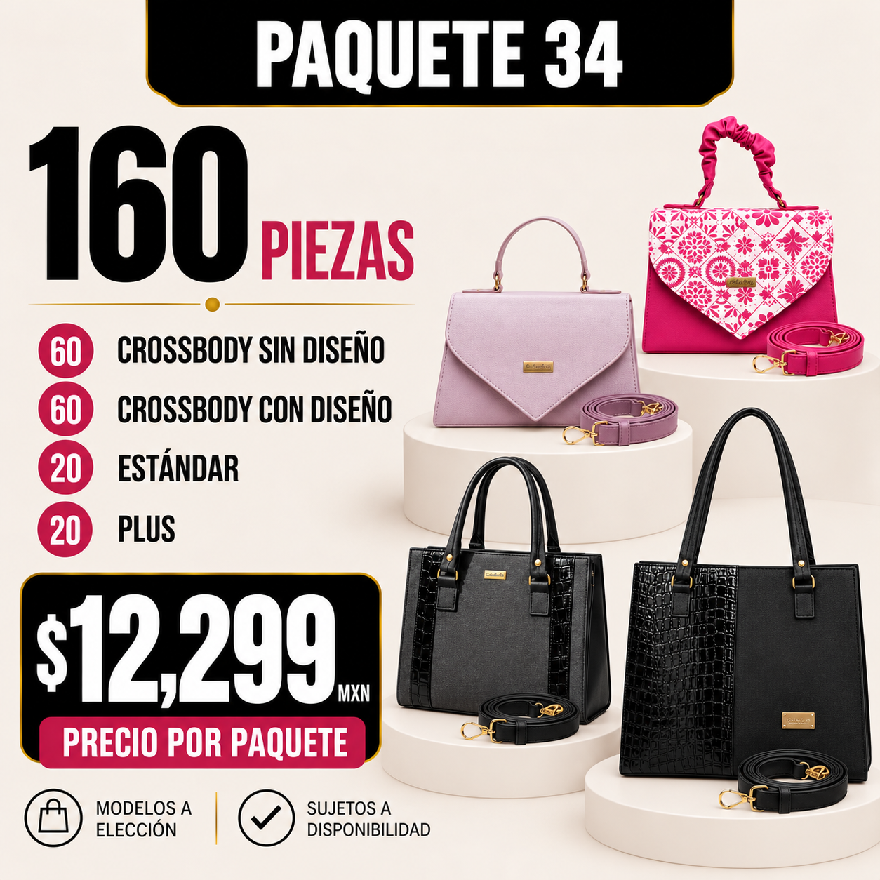 Paquete 34 de bolsos al mayoreo - 160 piezas