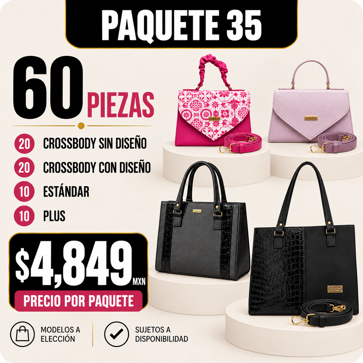 Paquete 35 de bolsos al mayoreo - 60 piezas