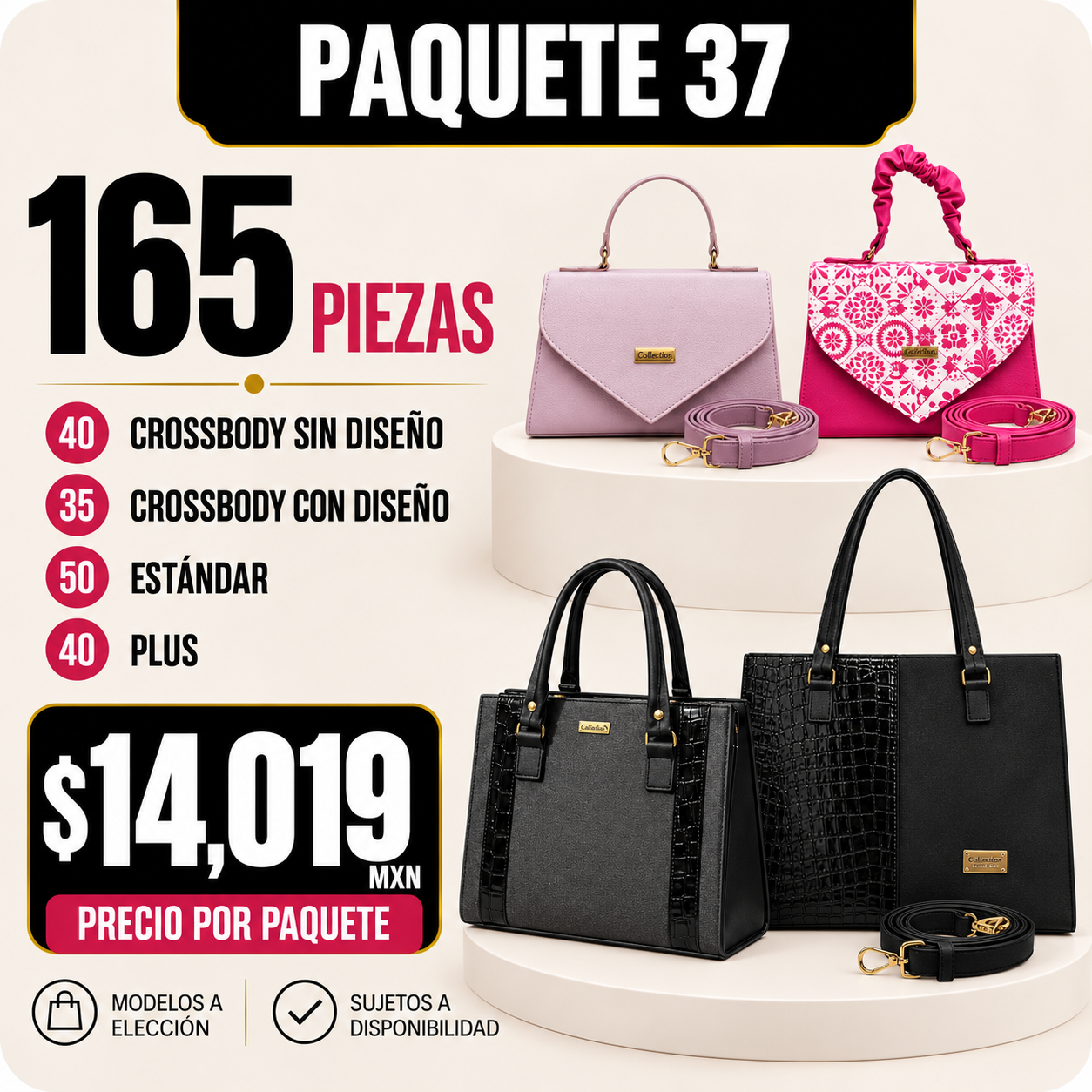 Paquete 37 de bolsos al mayoreo - 165 piezas