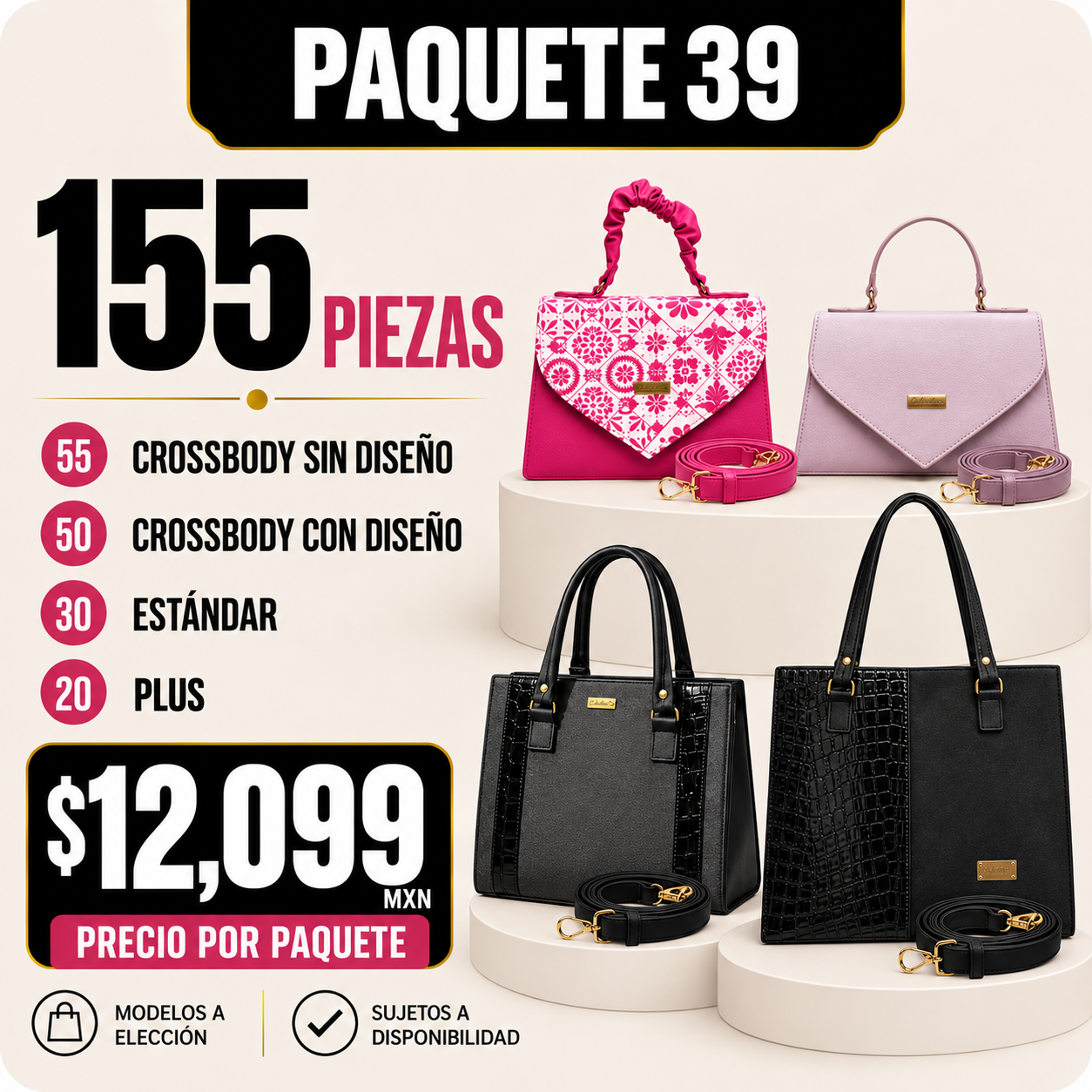 Paquete 39 de bolsos al mayoreo - 155 piezas