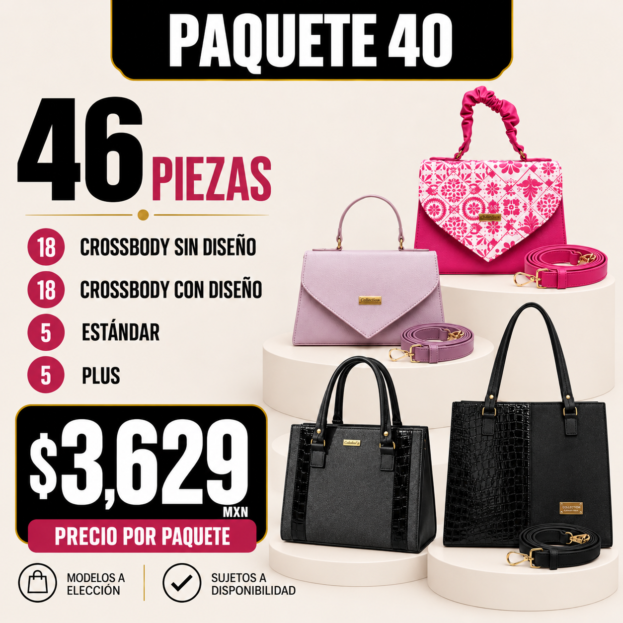 Paquete 40 de bolsos al mayoreo - 46 piezas