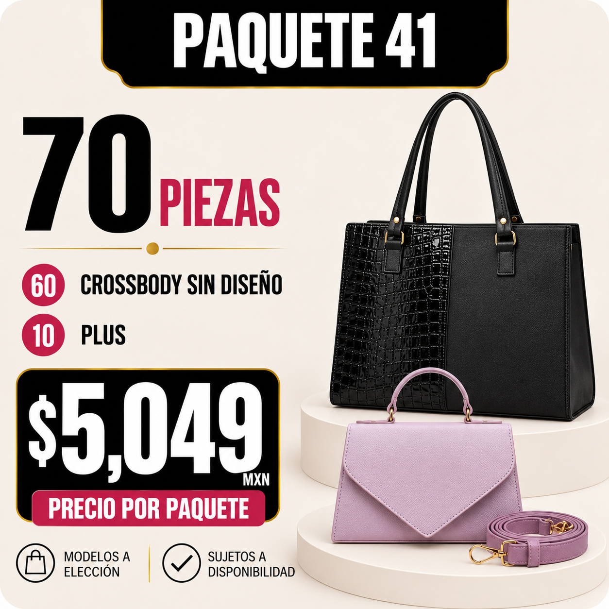 Paquete 41 de bolsos al mayoreo - 70 piezas