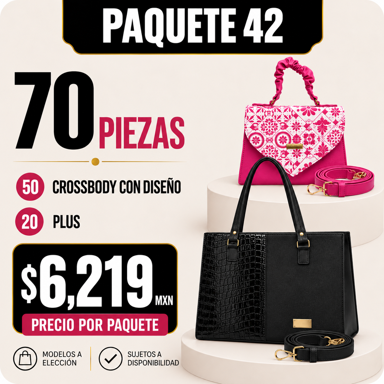 Paquete 42 de bolsos al mayoreo - 70 piezas