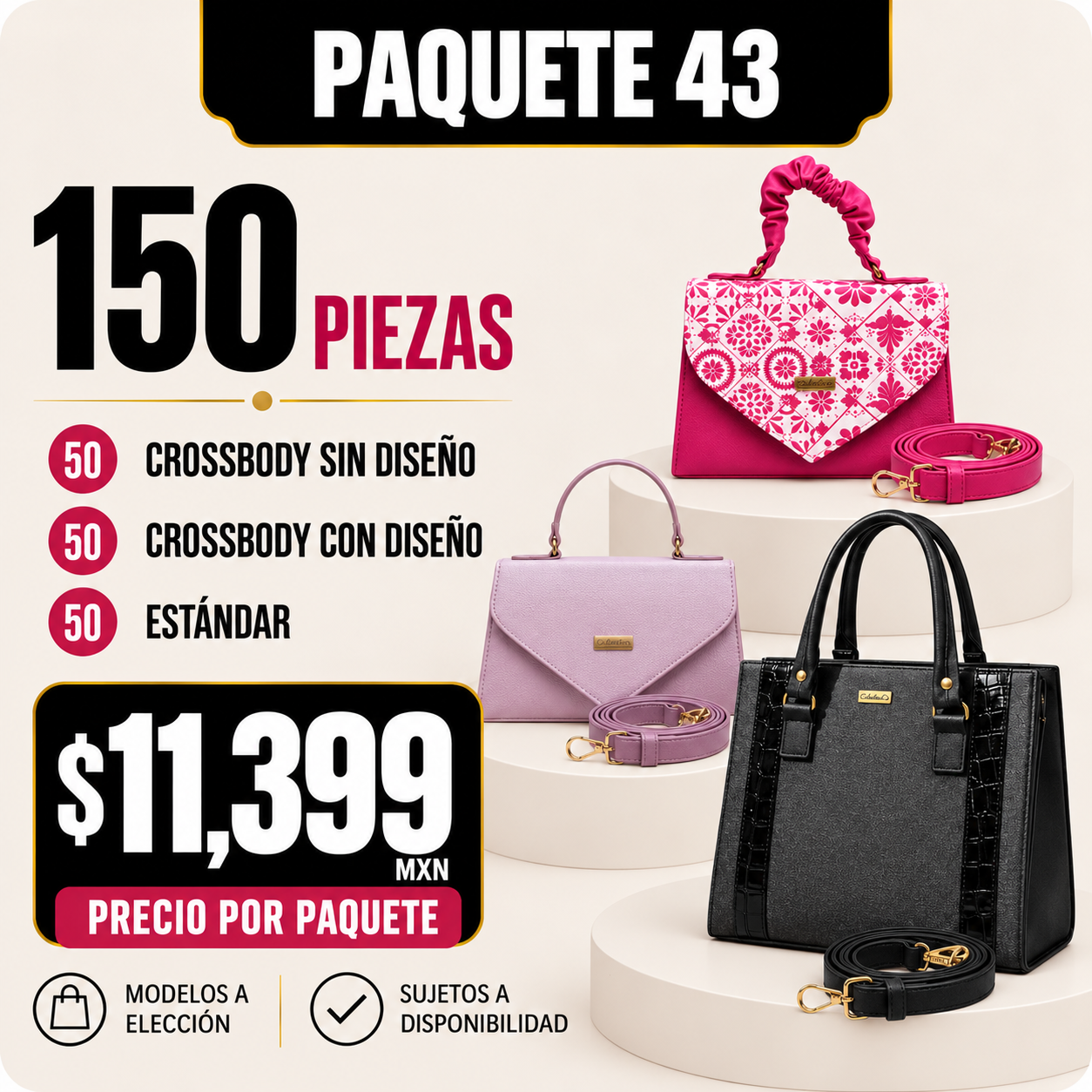 Paquete 43 de bolsos al mayoreo - 150 piezas