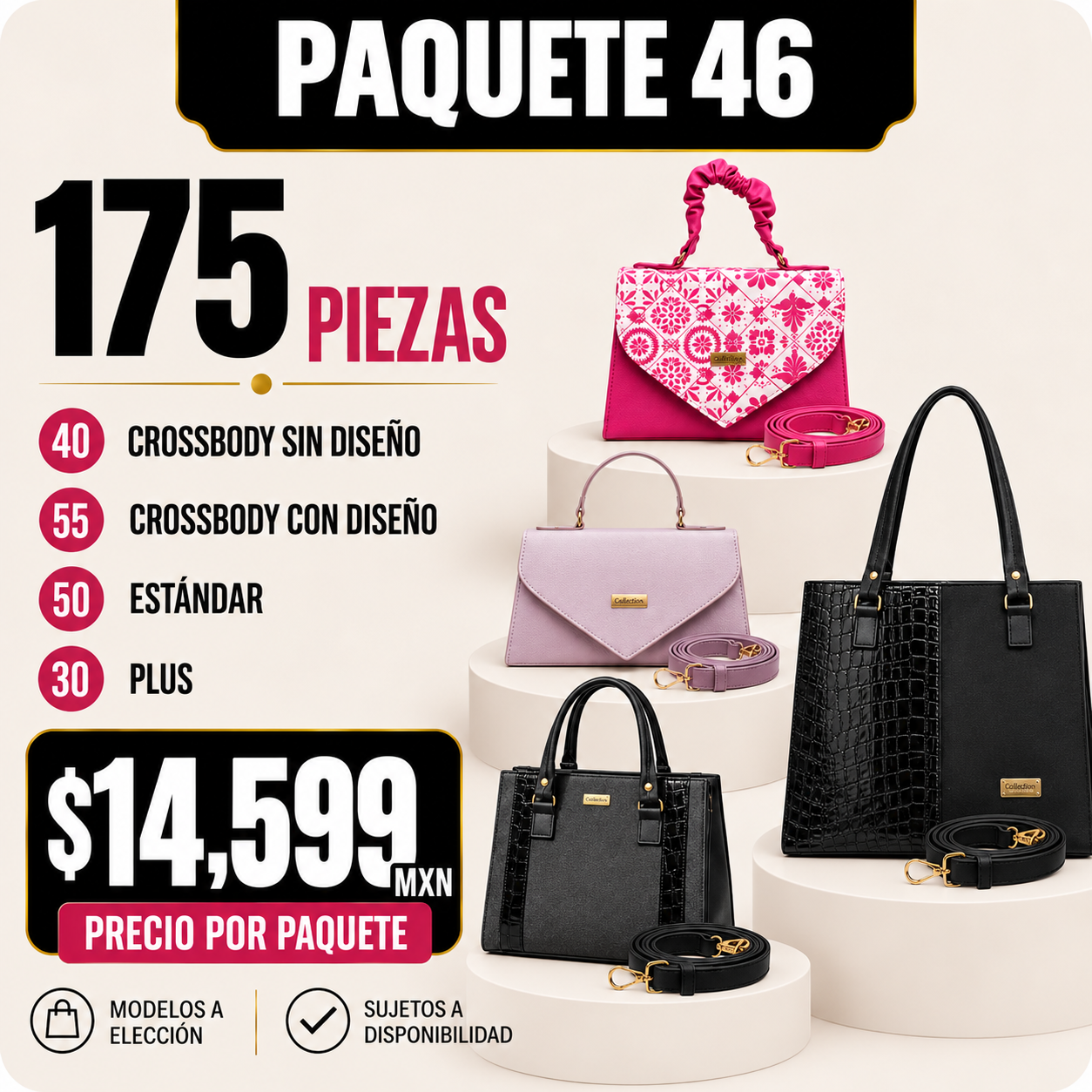 Paquete 46 de bolsos al mayoreo - 175 piezas