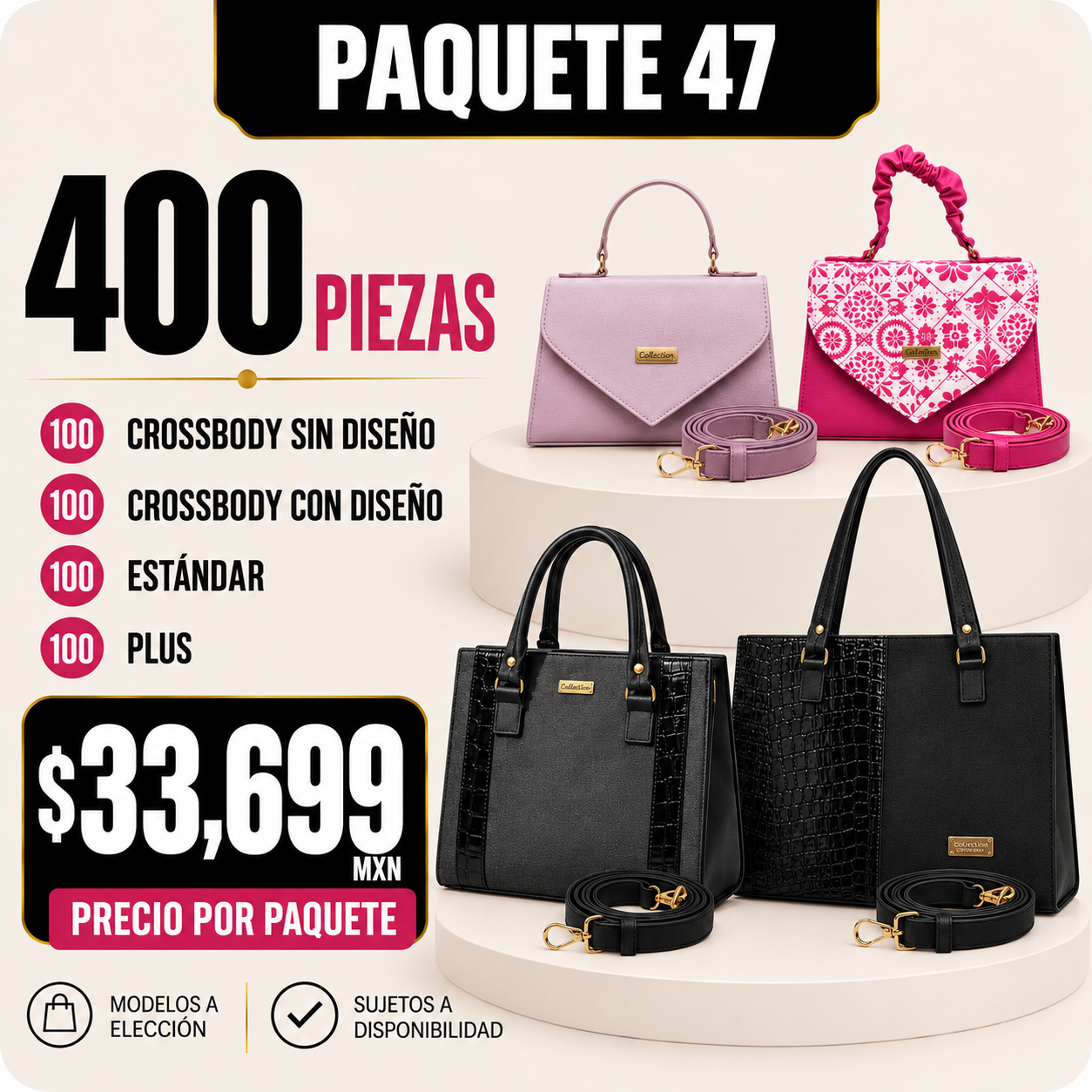 Paquete 47 de bolsos al mayoreo - 400 piezas