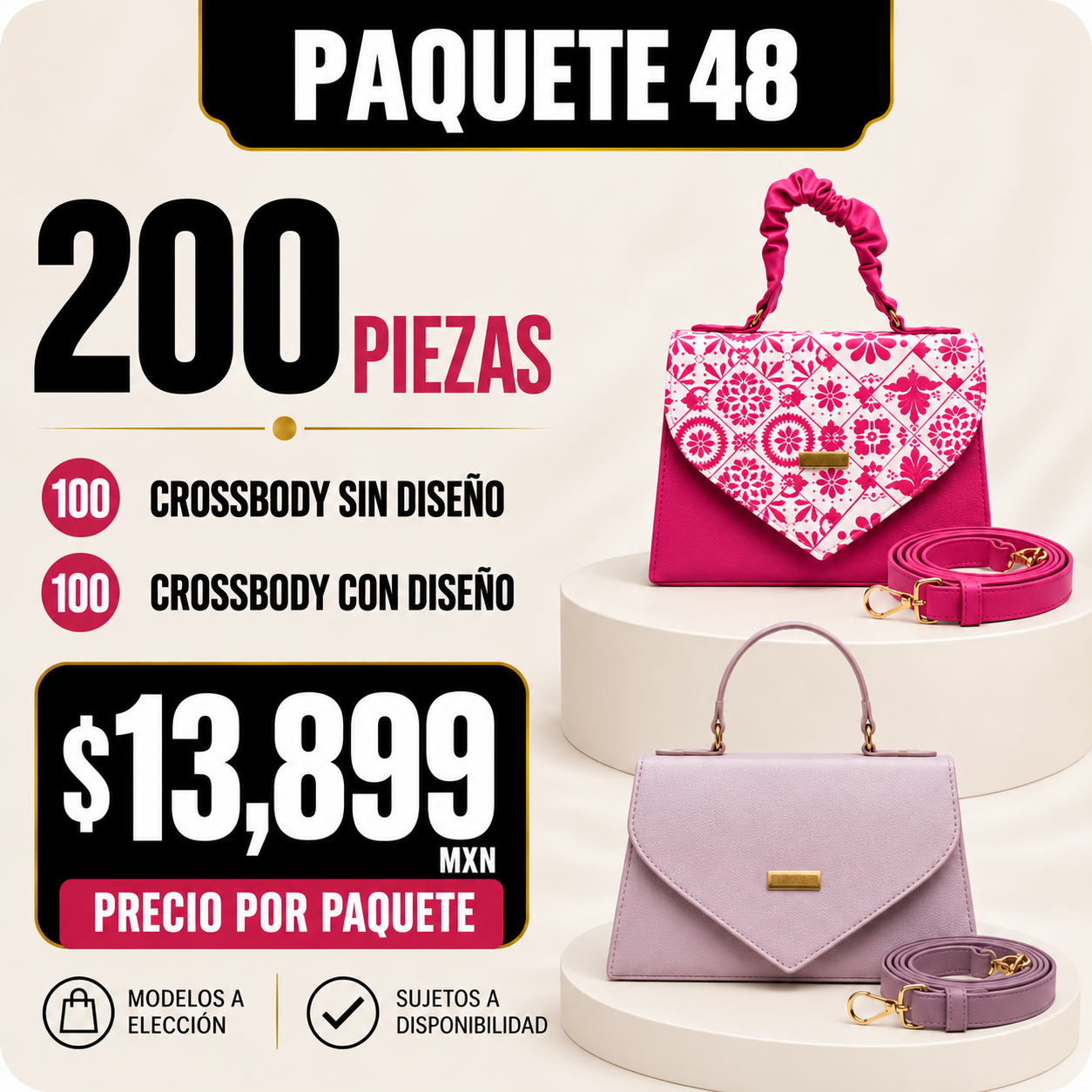 Paquete 48 de bolsos al mayoreo - 200 piezas