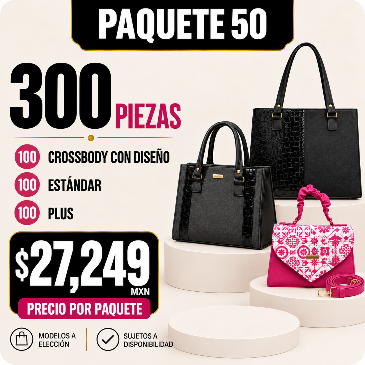 Paquete 50 de bolsos al mayoreo - 300 piezas