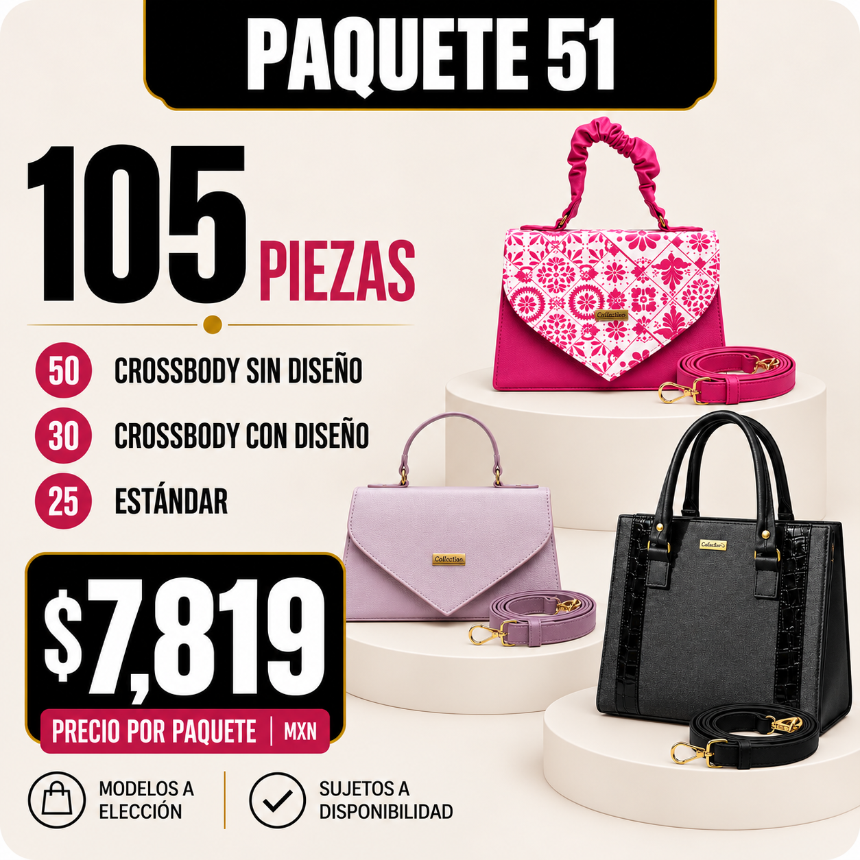Paquete 51 de bolsos al mayoreo - 105 piezas