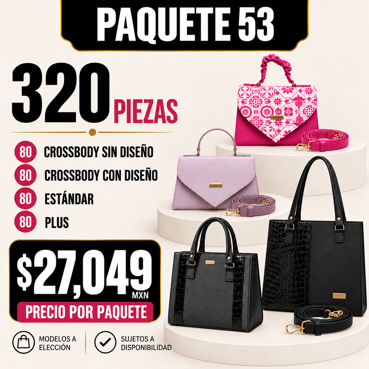 Paquete 53 de bolsos al mayoreo - 320 piezas