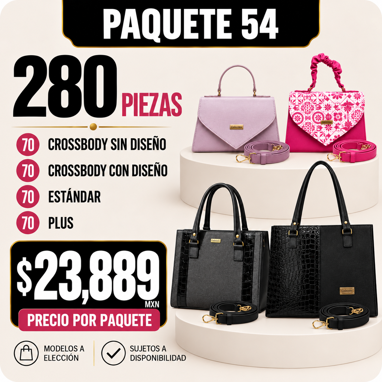 Paquete 54 de bolsos al mayoreo - 280 piezas