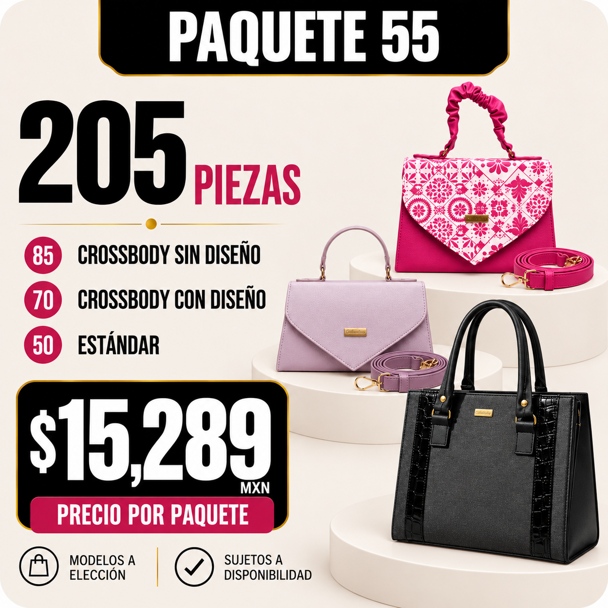 Paquete 55 de bolsos al mayoreo - 205 piezas