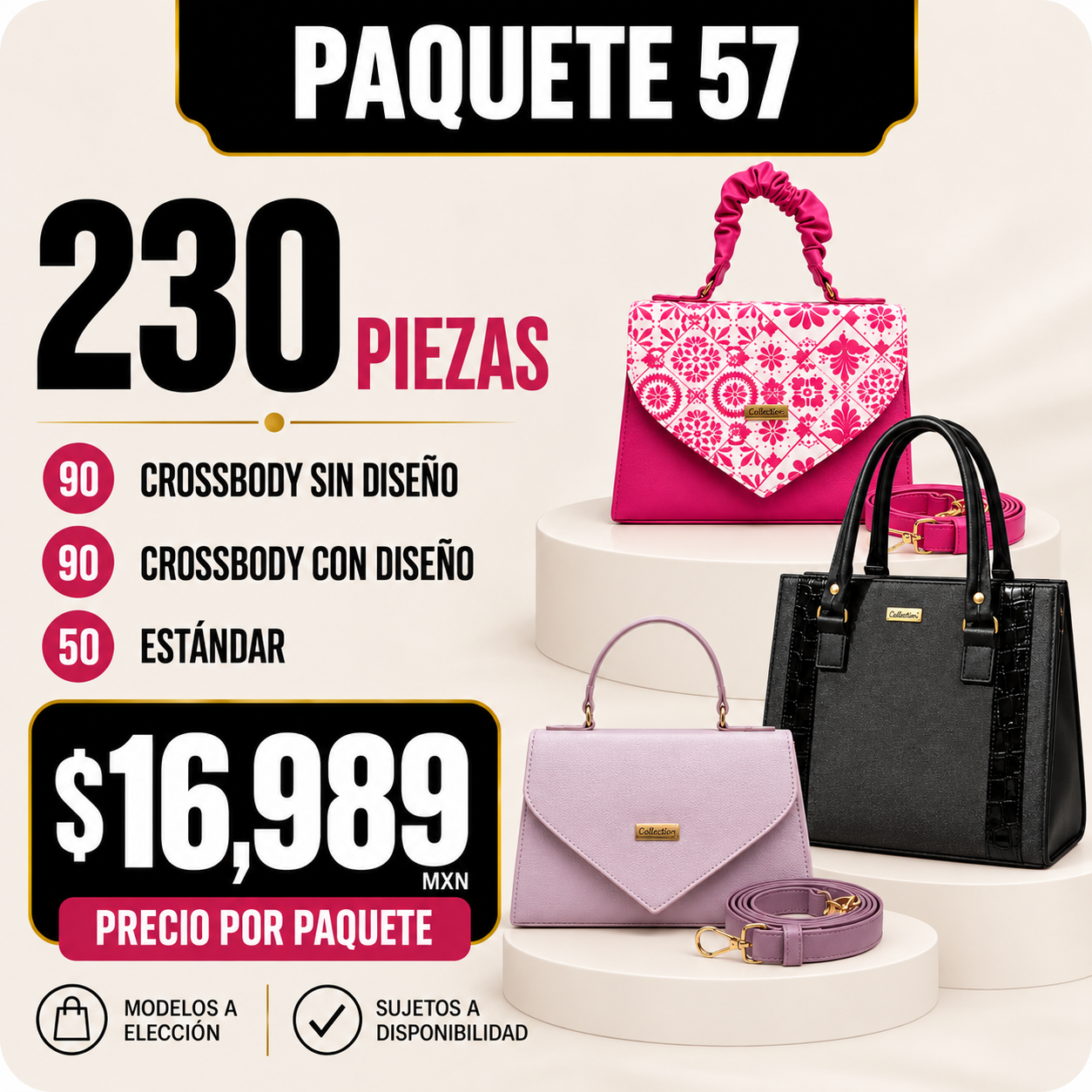 Paquete 57 de bolsos al mayoreo - 230 piezas