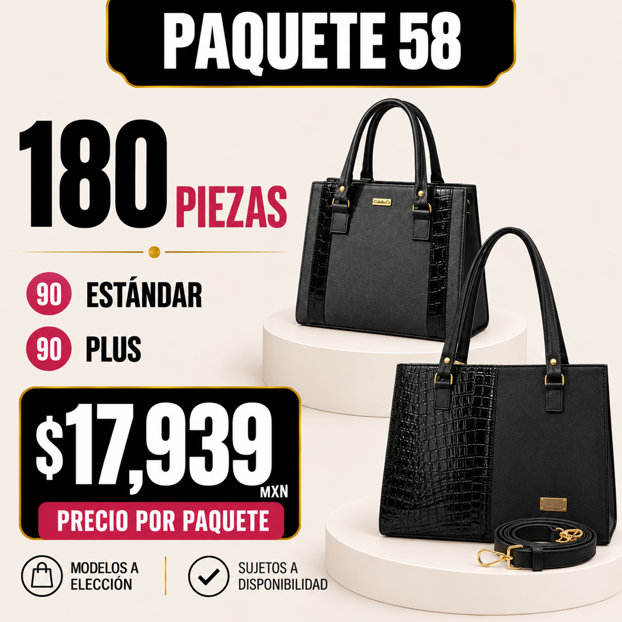 Paquete 58 de bolsos al mayoreo - 180 piezas