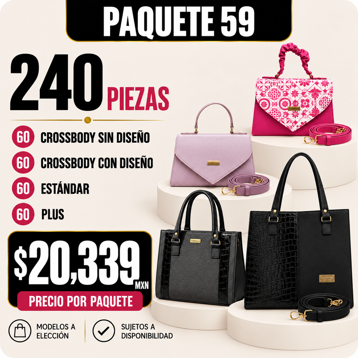 Paquete 59 de bolsos al mayoreo - 240 piezas