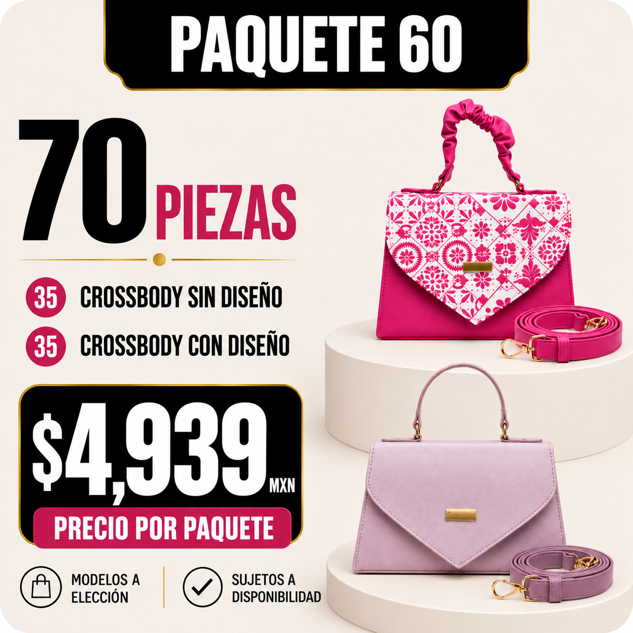 Paquete 60 de bolsos al mayoreo - 70 piezas