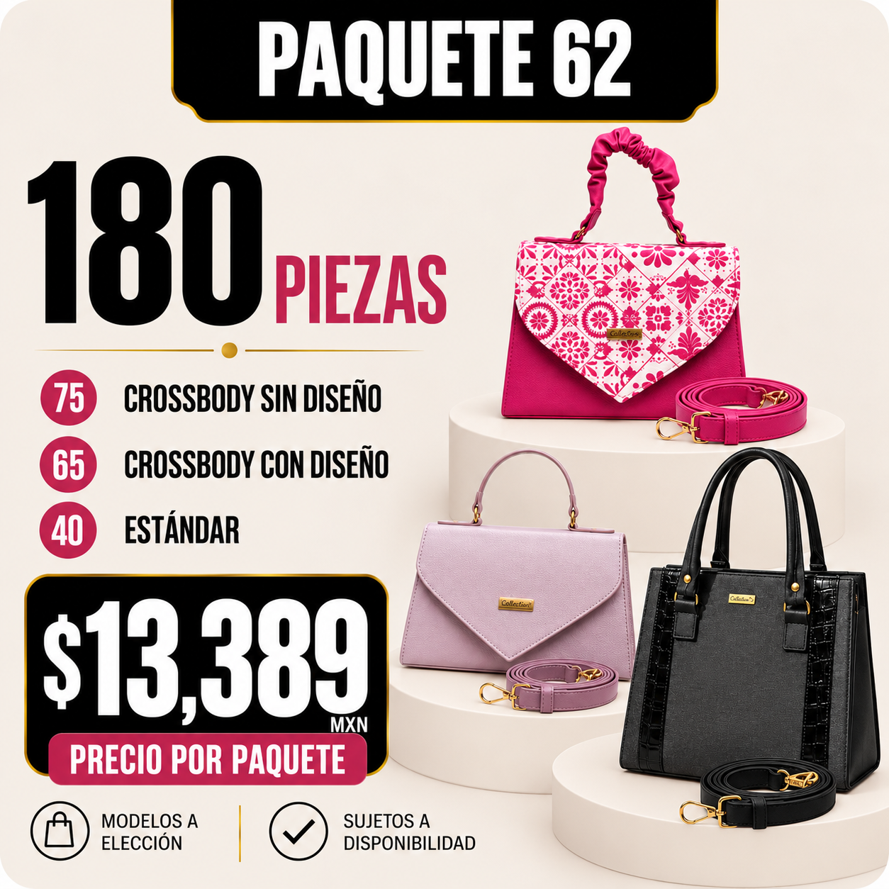 Paquete 62 de bolsos al mayoreo - 180 piezas
