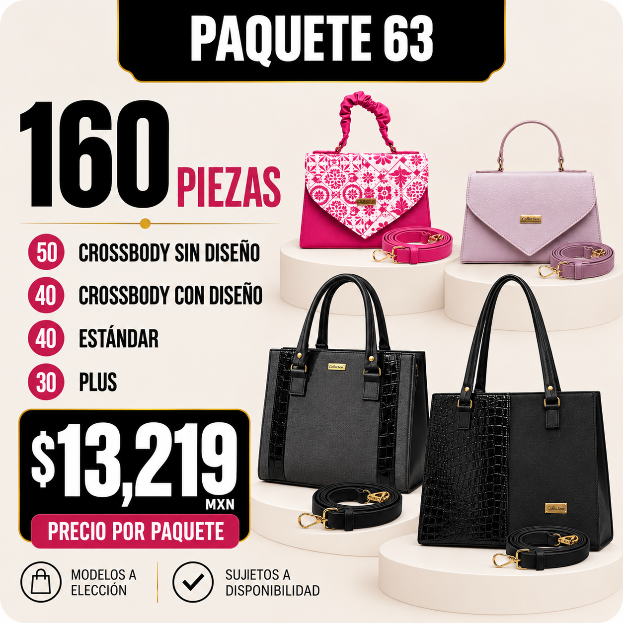 Paquete 63 de bolsos al mayoreo - 160 piezas
