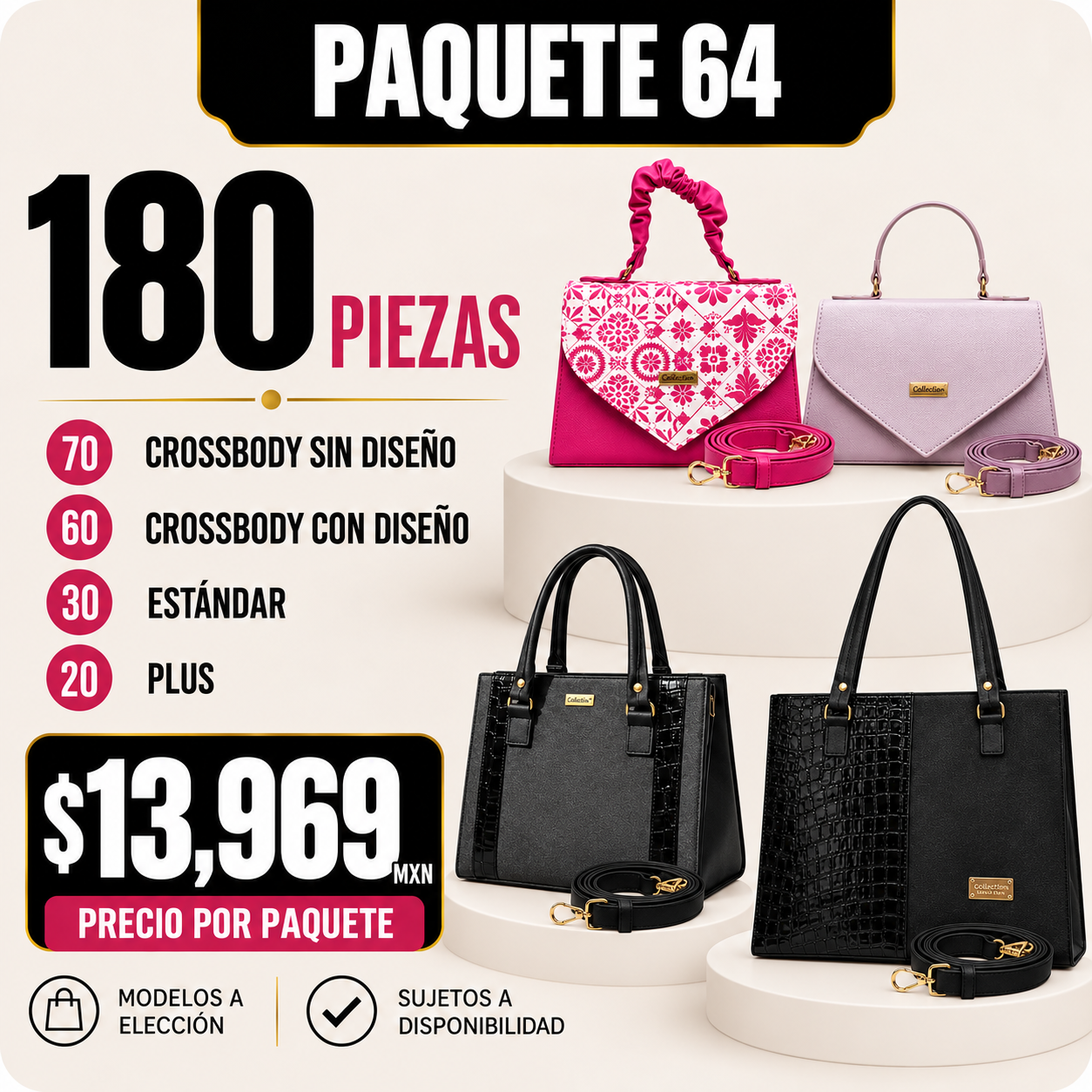 Paquete 64 de bolsos al mayoreo - 180 piezas