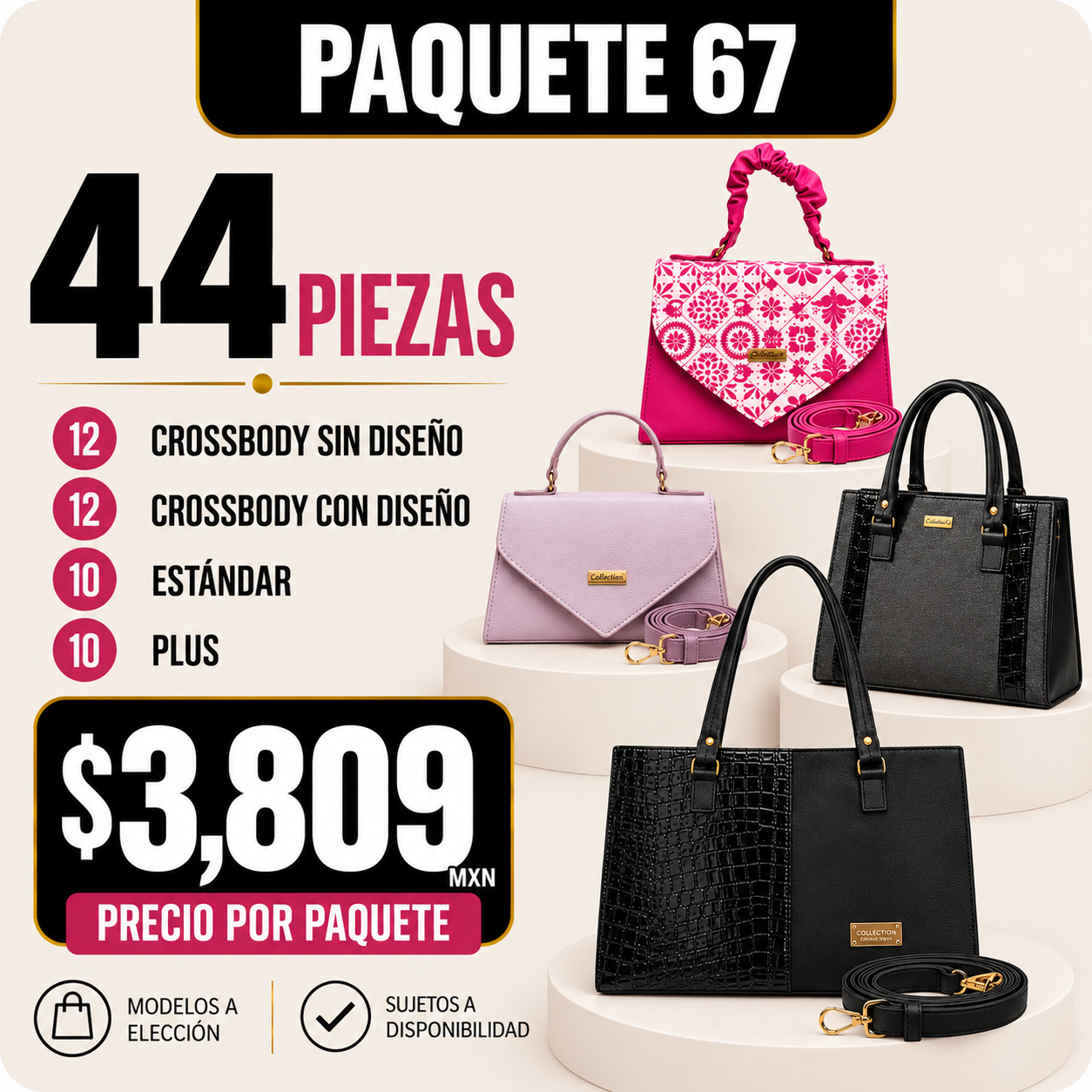 Paquete 67 de bolsos al mayoreo - 44 piezas