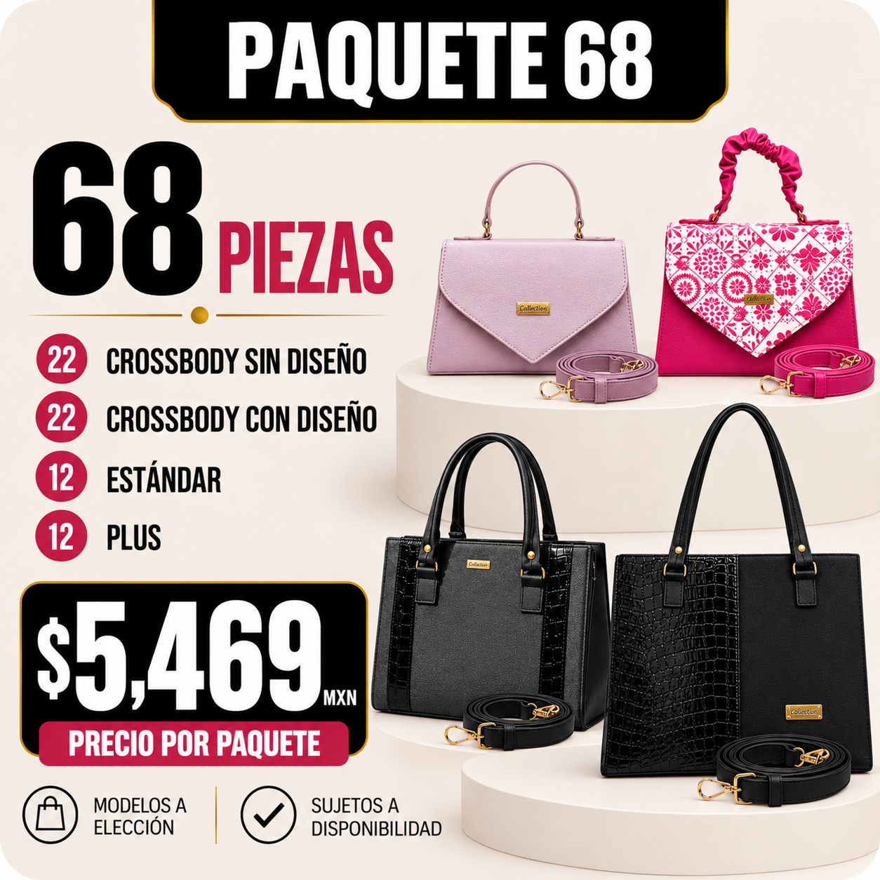 Paquete 68 de bolsos al mayoreo - 68 piezas