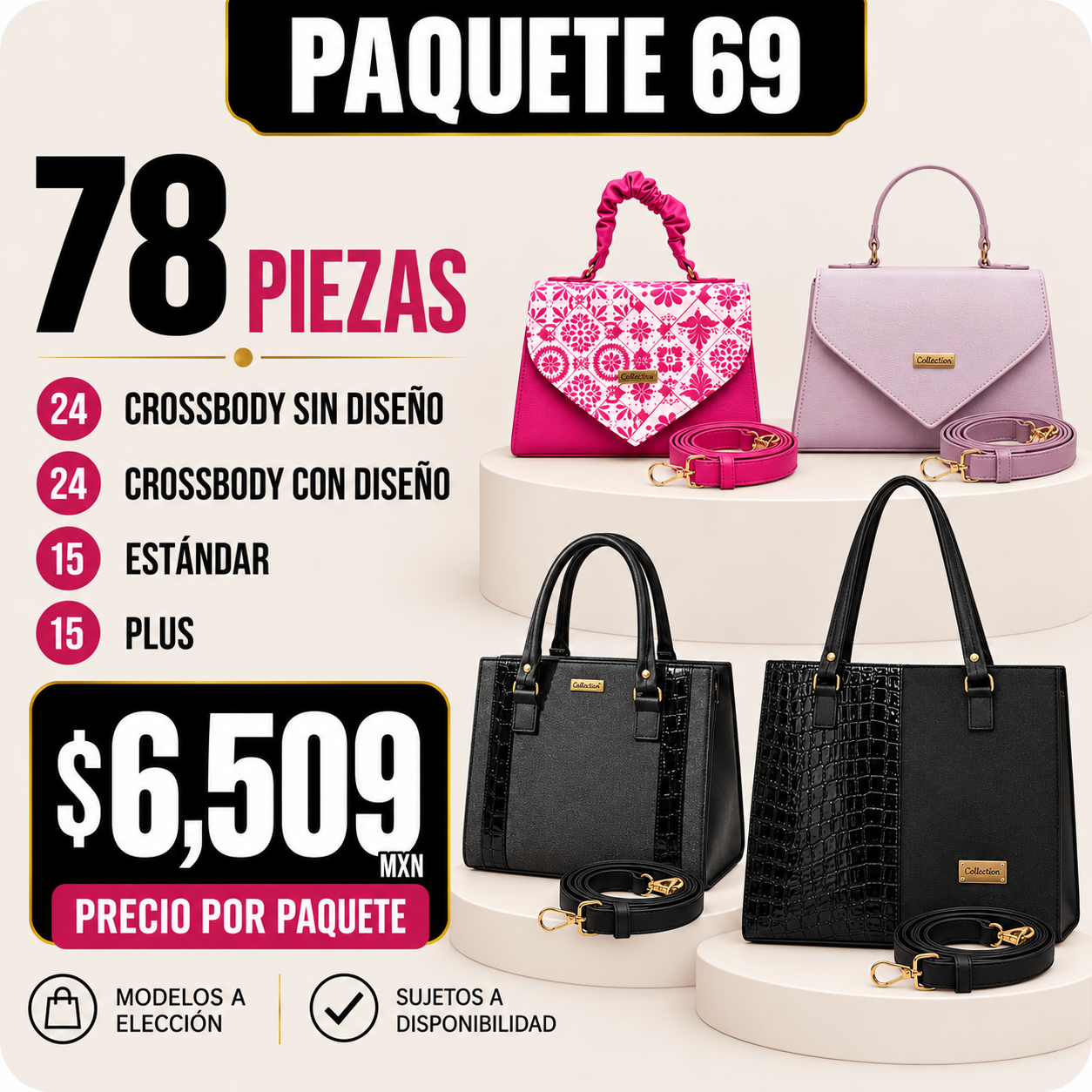 Paquete 69 de bolsos al mayoreo - 78 piezas