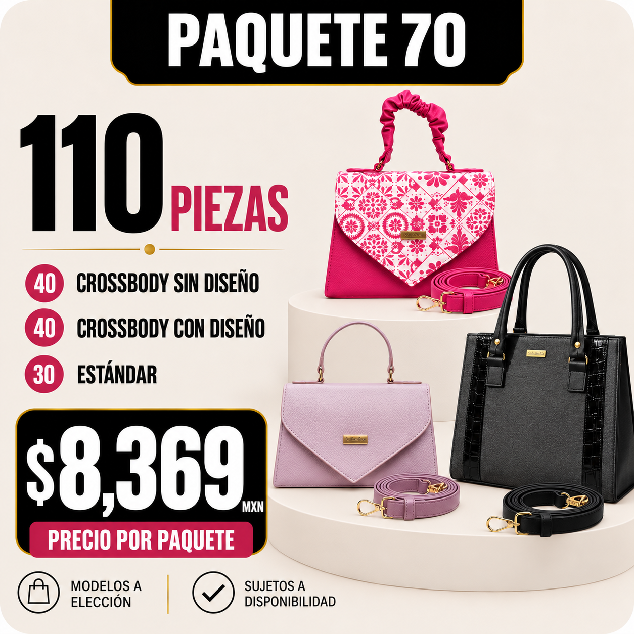 Paquete 70 de bolsos al mayoreo - 110 piezas